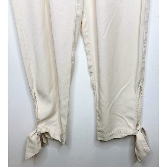 Reformation Norman pant Cream color Belted Paperbag Tie Ankle Pant sz 6 - Picture 7 of 12